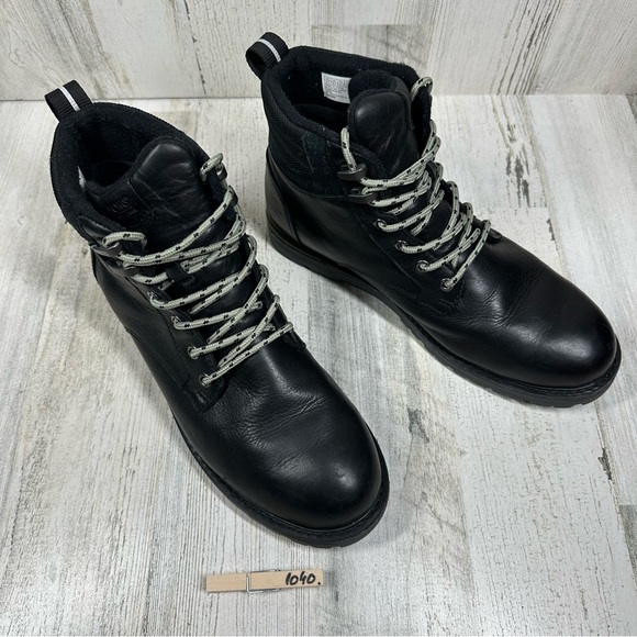 TOMS Black Leather Waterproof Lace-Up Ankle Boots with Lug Sole #1040 - Picture 9 of 11